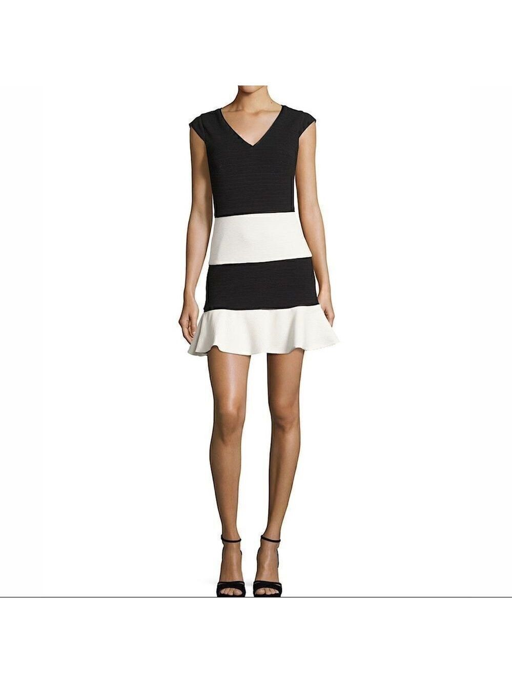 Boutique Moschino colorblock black and white striped skater dress